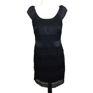 S.L. Fashions Womens Black Lace Satin Cap Sleeve Dress Size 6 Elegant Formal